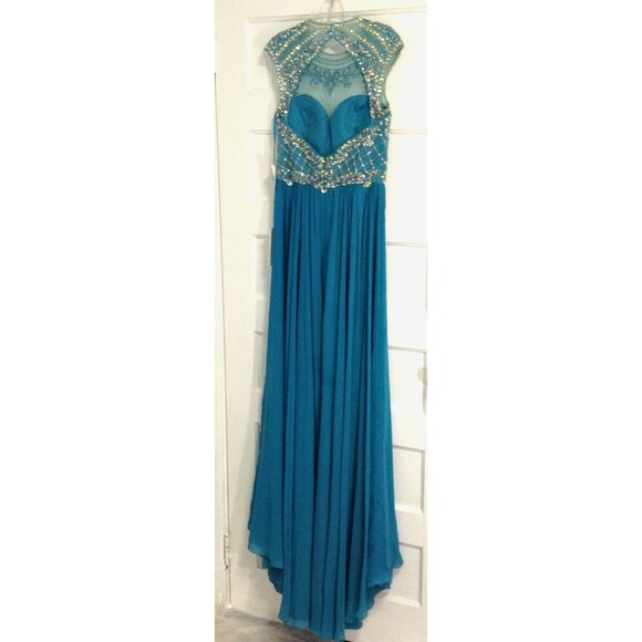 Vtg Ball Gown Dress 8 Turquoise Beaded Sequin Maxi Regency Prom Formal Princess - Picture 9 of 16